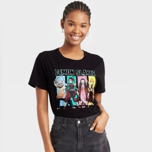 Demon Slayer Graphic T-Shirt Size Large Anime Manga Tee Black Short Sleeve - Picture 1 of 6